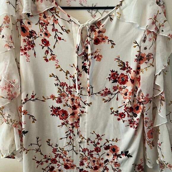 PerSeption Concept Tops - Perseption Concept Ruffled Sleeve Floral Blouse